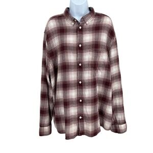 H&M Flannel Shirt Mens‎ XL Burgundy Cotton Plaid Regular Fit Button Down Classic